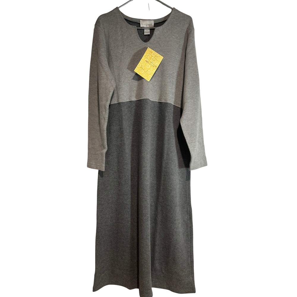Sweater Maxi Dress Women Large Gray Colorblock Cotton minimalist Modest QVC